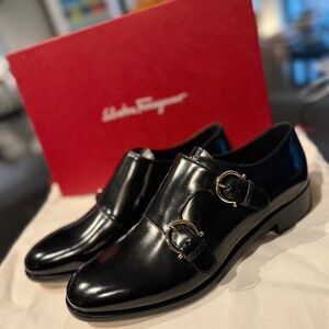 Ferragamo *NEW* Black Claude Double Monk Oxford Black Size 9CUS